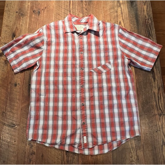 Cabela's Other - Cabela's Short Sleeve Shirt Men's Medium Red Plaid Button Up Hike Camp Outdoors